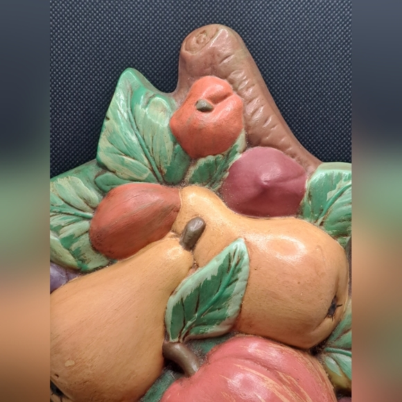 Vtg Vegetable Fruit Ceramic Pottery Wall Hanging Plaque Mid Century Pears 1968 - Picture 6 of 11